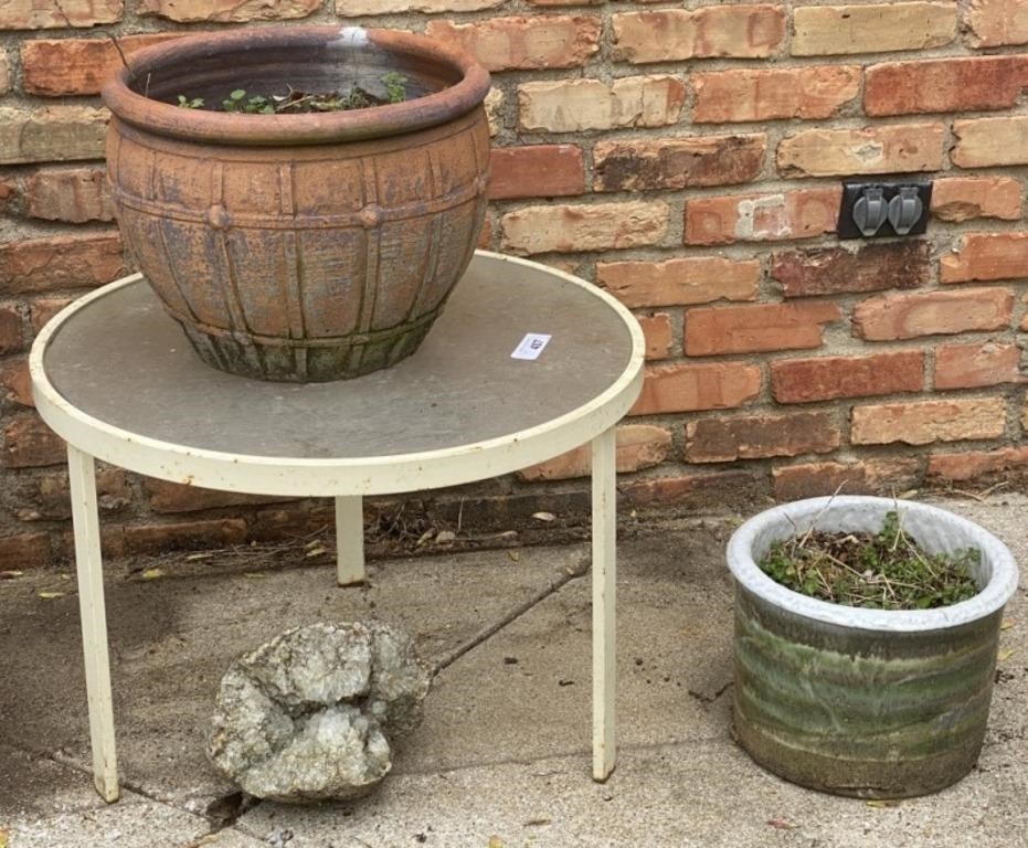 24" Table, Planters and Geode Rock