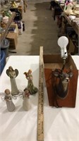 Angel statues, wall deer lamp, willow tree