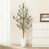 TE6627 4FT Artificial Olive Tree w/ White Planter