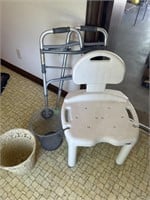 Walker and shower chair & waste baskets