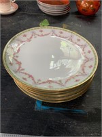 GDA France 6 gold rim plates with pink flowers