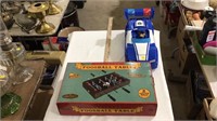 Tabletop foosball table, paw patrol car toy