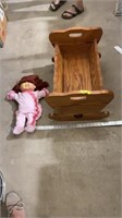 Cabbage doll, wood doll crib