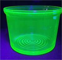 Uranium Glass Round Dish, 4" tall, 5.5" across