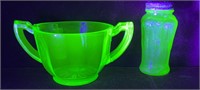 Green Uranium Glass Sugar & Hazel Atlas Shaker