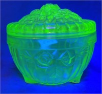 Small Green Uranium Glass Lidded Dish