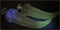 (2) Uranium Glass 9" Cornucopia Bottles