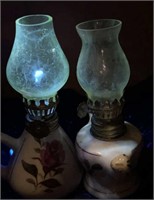 Tiny Porcelain Oil Lamps, Shades Uranium