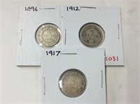 1896,1912,17 Newfoundland silver 10 cents