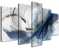 NEW $130 Abstract Wall Art Blue Fantasy 5 Panels