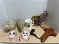 Tray of Misc. Items - Korean masks, Beaded Tree,