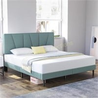 Upholstered Queen Bed Frame Grey-Green