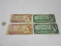 2 billets 2$ et 2 billets 1$ Canada