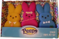 Peeps 3 Pack Vinyl Pet Toy Blue Pink Yellow