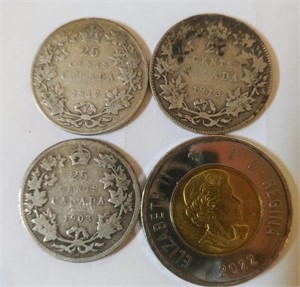Canada 1903, 1913, 1917: 3 x 25 cents Edward VII
