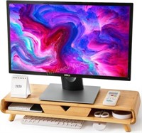 Bamboo Monitor Stand Riser with Drawer