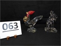 Glass Rooster & Clown Figurines