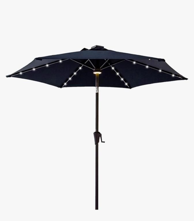 Solar LED 7.5' Outdoor Patio Umbrella w/ Crank &