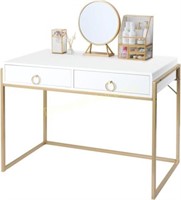 Anmytek White/Gold 2 Drawer Desk D0003