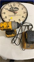 DeWalt drill, battery and charging station, clock