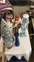 Christmas tree,  nut cracker, and snowman