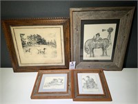 4 Barn Wood Framed Little Cowboy Prints