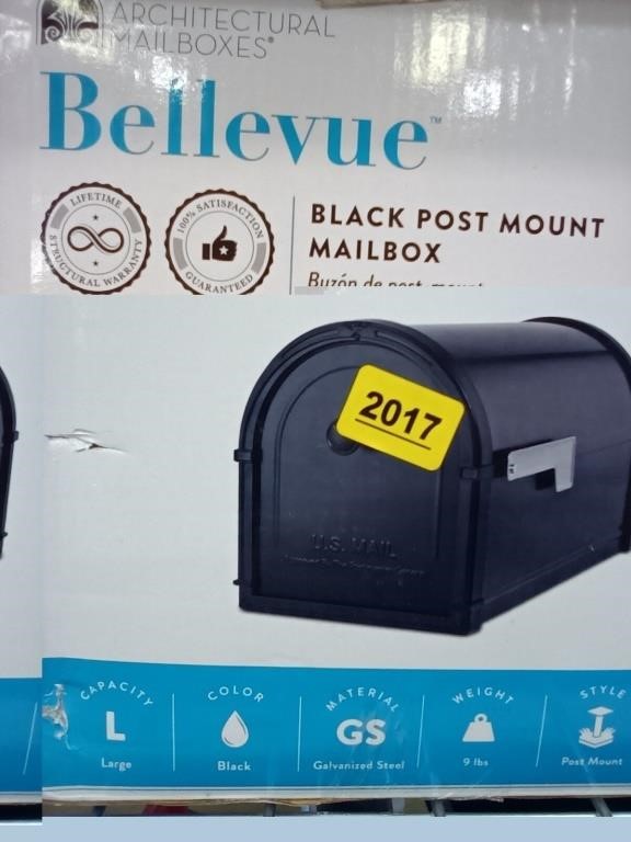 Bellevue Black Post Mount Mail Box Large