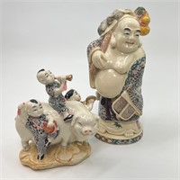 Asian Resin Budda & Children on Pig w/ Instruments