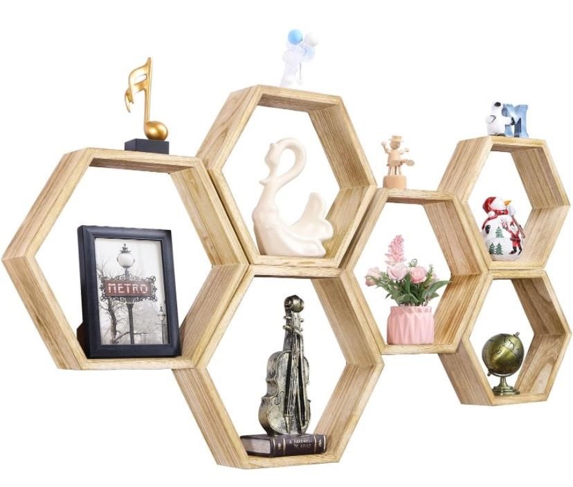 6 Pack Wooden Hexagon Shelves