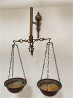 Antique brass wall-mount balance scales