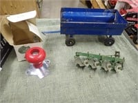 JD 4-Bottom Metal Plow, Ertl Blue Flare Wagon,