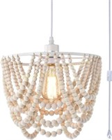 Beaded 1-Light Whitewashed Plug in Chandelier