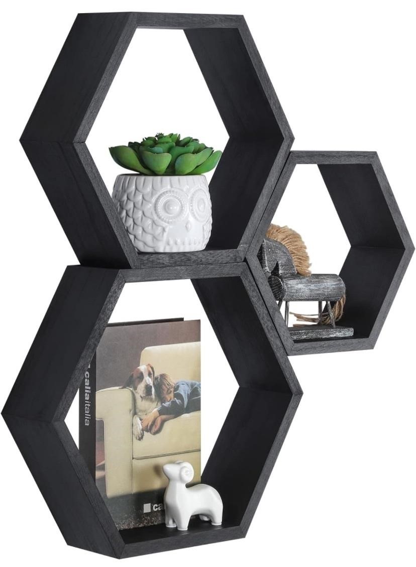 3 Pack Black Hexagon Shelves