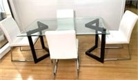 Modern Glass Top Table & White Leather