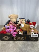 Plush toys including bears, frogs and dogs