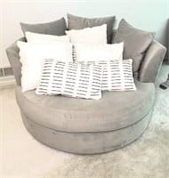 Grey Upholstered Swivel Cuddle Chair