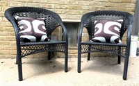 Pair All Weather Wicker Arm Chairs