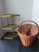 Vintage 3 tier wall Shelf & Lined Basket