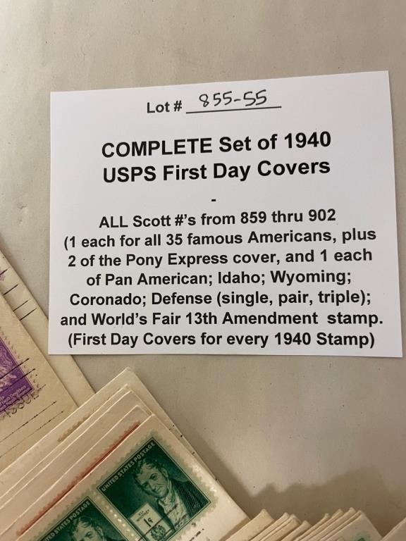 1940 First Day Covers, All Stamp Issues Complete