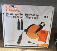 HDX 16GA 30ft Self RetractingCordReel w/Triple Tap