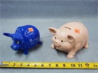 2- Piggy Banks (one is filled with Pennies, it