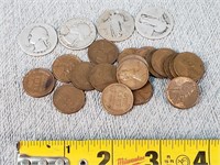 3- Silver Quarters & Wheat Pennies