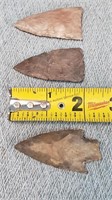 3- Indian Arrow Heads (one repaired) 2"-2-3/8"