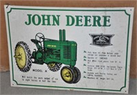 John Deere "A" metal sign, 16"x11"