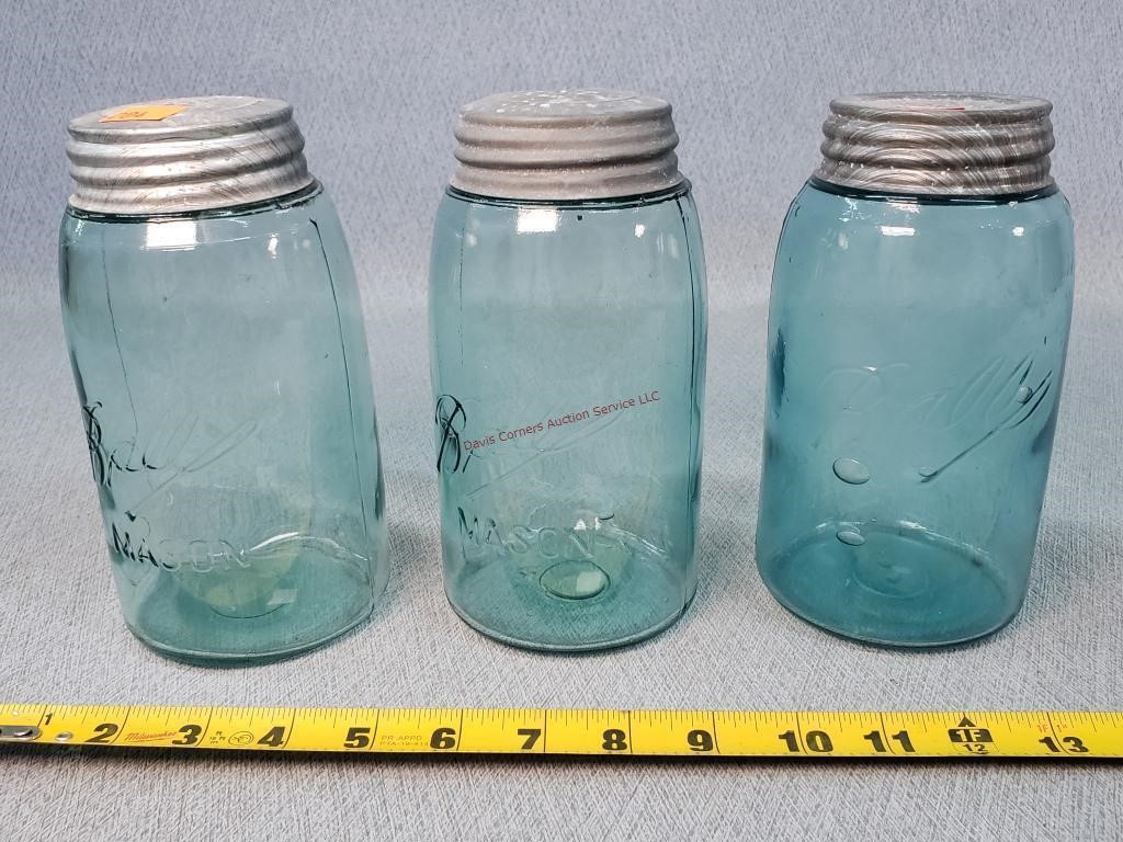 3- Antique Ball Blue Jars - Quarts