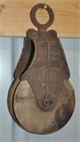 Antique wood & metal block pulley