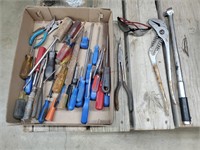 Flat of Screw Drivers, Pliers & Other Tools