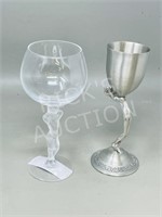 pair of wine glasses - 1 pewter