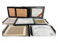 8 framed diploma/certificates display