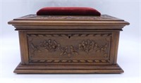 Floral Swag Carved Sewing Box with Key.